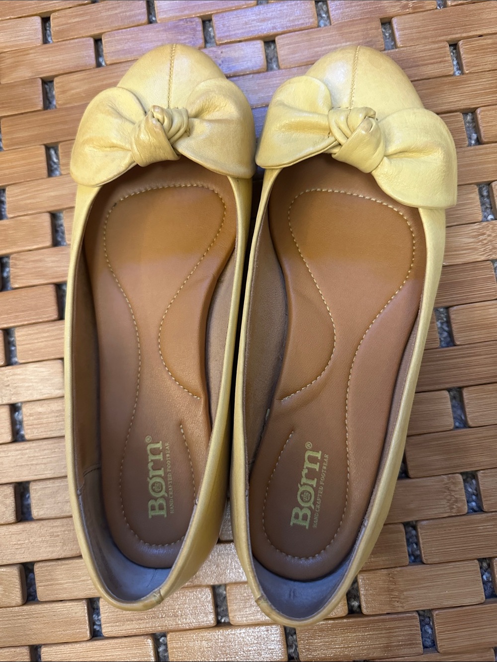 Born Yellow Leather Bow Ballet Flats